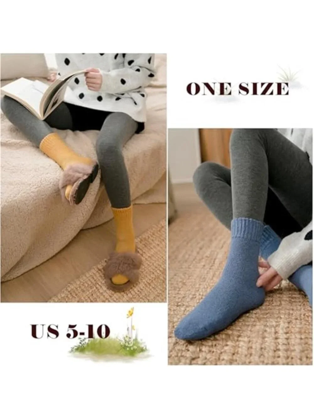 Thermal Wool Socks Womens Winter Boot Socks Thick Warm Cozy Fuzzy 5 Pack